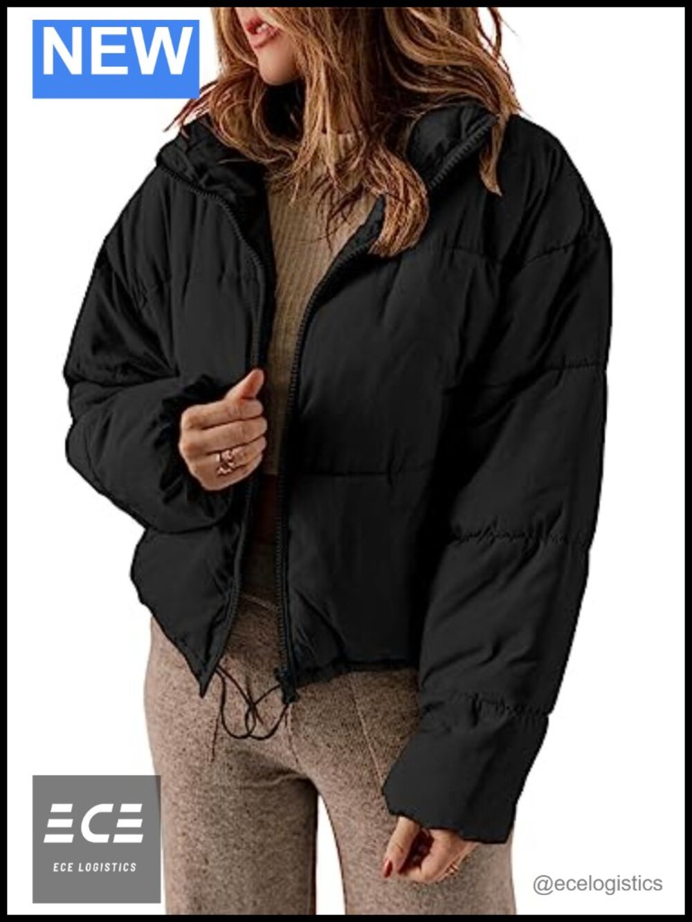 Quilted Puffer Jacket Long Sleeve Full Zip Coat Lightweight Warm